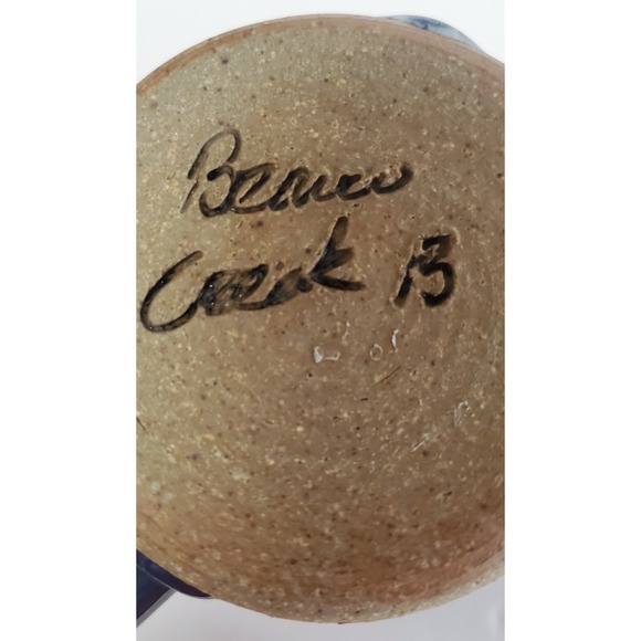 Beaver Creek Pottery Mug Set (2) Glazed Grey/Tan/Navy Drip Textured 4.625" Tall - Picture 9 of 9